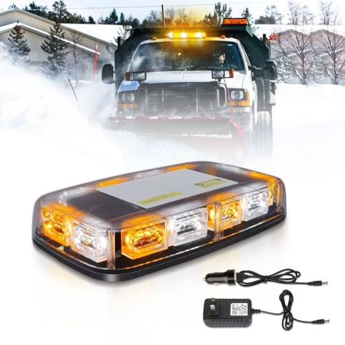 Beacon Strobe Light Wireless Rechargeable, 17 Flashing Mode, High Low Brightness, 48pcs Led, Roof Top Hazard Flash Warning Lights for Vehicles Trucks Snow Plows Postal Mail ATV UTV (White Amebr)