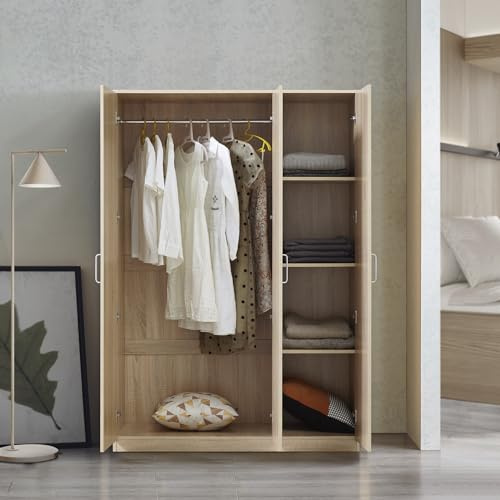[en.casa] Armadio Guardaroba per Camera da Letto Armadio Chiuso con Ante 4 Scomparti Asta Appendiabiti 176 x 120 x 52 cm MDF, Effetto Rovere Sonoma