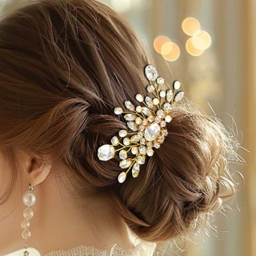 Ushiny Kristall Braut Hochzeit Haar Kämme Gold Strass Kopfstück Braut Haar Zubehör für Frauen