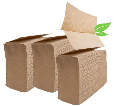 Braune ungebleichte Z-Falz-Papierhandtücher – 1000 ct, kommerzielle Multifold-Papierhandtücher für Spender, komplett natürliche, bleichfreie, dreifach gefaltete recycelte Einweg-Handtücher für Bad und