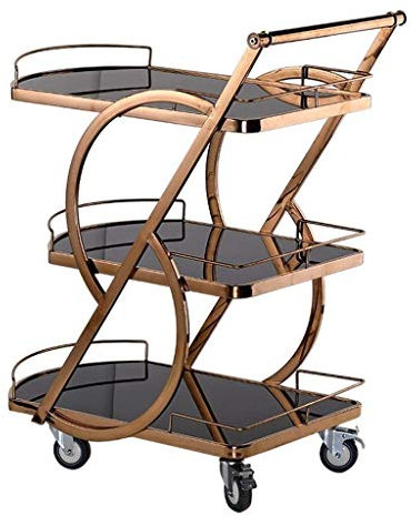 TEmkin Schönheitswagen, Barwagen, Getränke- und Servierwagen, Weinregal, Getränkeschrank, Outdoor-Hostess-Getränkewagen, Tischplatte aus gehärtetem Glas, leicht zu reinigen (Gold) (Roségold)