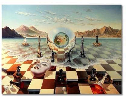 GEMMII Salvador Dali Surrealismo Maschera di scacchi sul mare Dipinto su tela Quadri moderni di arte della parete Poster e stampe astratti Murale XXL 80x120 cm Senza cornice