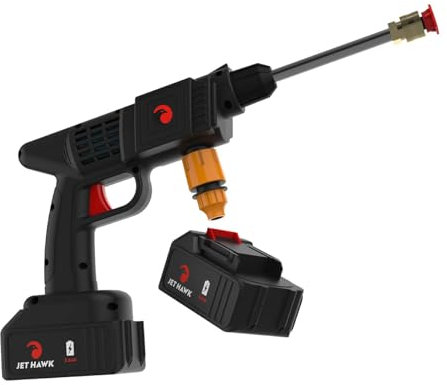 Jet Hawk Cordless High-Pressure Washer Bundle - Lightweight Portable Jet Wash - Any Water Source - Various Spray Nozzles, Soap Dispenser, 5m Hose & Connector, Carry Case & Additional Battery