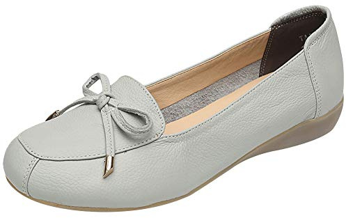 Jamron Mujer Piel Genuina Comodidad Zapatos Suela Blanda Corbatín Bailarinas Talón de Cuña Baja Pantuflas Gris SN020628 EU40.5