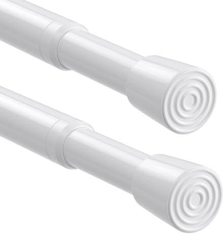 Bastone per tenda telescopico per tende, 2 pezzi, 68 – 100 cm, a molla, estensibile, senza trapano, per tende a rete, colore: bianco