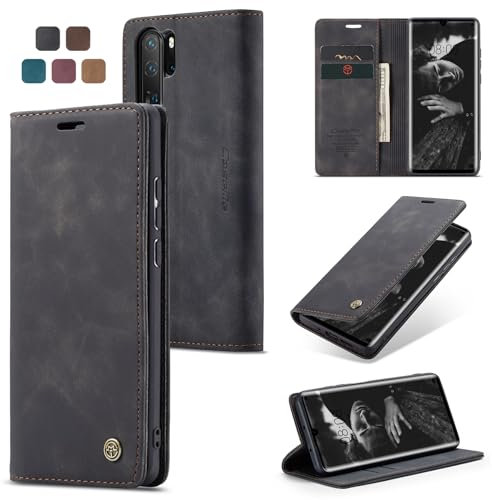 owlhold Funda para Huawei P30 Pro,Funda Avanzado PU Piel [Tarjetas y Billetera][Soporte Plegable][Cierre Magnético] Antigolpes Libro Case Carcasa para Huawei P30 Pro-Negro