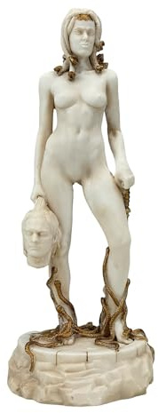Medusa mit Kopf des Perseus Me Too Bewegung Statue Skulptur Graue Patina 25 cm