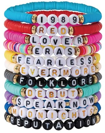 JNGTKL 11 Pcs Taylor Friendship Bracelets Set, Fashionable Taylor Merchandise Bracelets, Bohemian Style Letter Bracelet for Women Men, Colorful Friendship Bracelet Concert Souvenirs