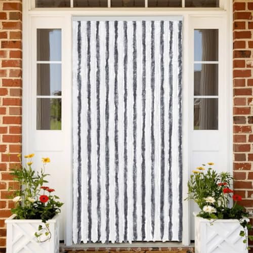 UJCHVHN Decor Fliegenvorhang, Chenille, 100 x 230 cm, Grau und Weiß