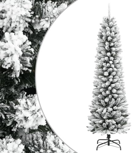 vidaXL Sapin de Noël Artificiel Mince avec Neige floquée 180 cm PVC/PE, Arbre de Noël Artificiel, Arbre Artificiel, Ornement de Noël, Sapin de Noël