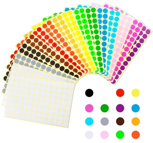 1536 Stück 15mm Runde Punktaufkleber Klebepunkte Etiketten Markierungspunkte in 16 Farben, Farbkodierung Etiketten für Büro, Schule, Kalender, Karten, Kupferdruckpapier, Wasser- und Ölabw
