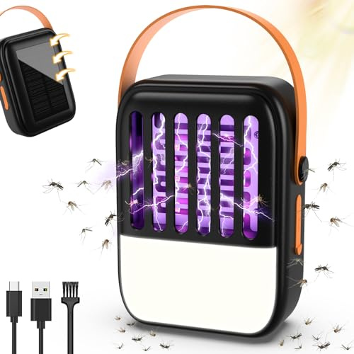 Lampara Antimosquitos Exterior, 2 en 1 Antimosquitos Solar Luz LED con Batería de 1200mAh USB Recargable Lampara Mata Mosquitos con Luz LED, Antimosquitos para Jardín Interior Exterior