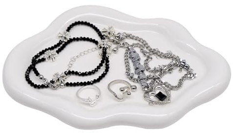 JJYHEHOT Wolken-Schmuckschale, Keramik Schmucktablett, Schmuckteller Klein, Ring Teller, Schlüsseltablett für Ringe, Ohrringe, Halsketten, Organizer, Muttertag, Erntedankfest, Brautjungfer, Geschenke