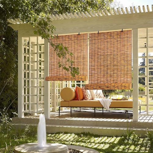 Natural Bamboo Blinds for Windows Light Filtering Roller Shades for Patio Breathable Bamboo Roll up Blinds Outdoor with Lift Customizable Window Dressing Easy Installation for Garden Balcony Homes(Car