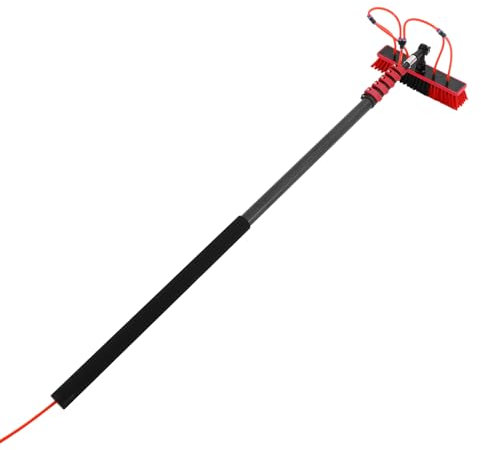 Brosse de lavage télescopique jusqu'à 7,2 m avec manche télescopique extensible, balai télescopique, nettoyage de gouttière, brosse de nettoyage PV avec brosses de 35 cm