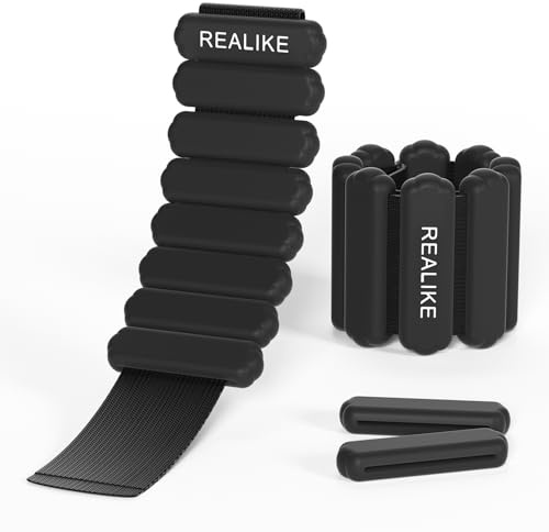 REALIKE Poids de cheville pour les femmes Poignet jambe Bracelet pondéré réglable pour Pilates Yoga marche aérobic 2 pièces en Set 1lb (453.5g) par pièce (BLACK)