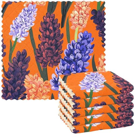 siphylline Mikrofaser-Geschirrtücher mit Cartoon-Hyazinthen, Orange, für Küche, Baumwolle, Geschirrtücher, Frottee, Küchenbindung, Handtücher, Waschlappen, bedruckt, Kleidung, 27,9 x 27,9 cm