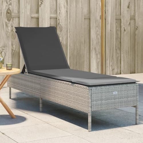 Fasba Sonnenliege Gartenliege Liegestuhl Liege Gartenmöbel Saunaliege Strandliege mit Auflage Hellgrau Poly Rattan