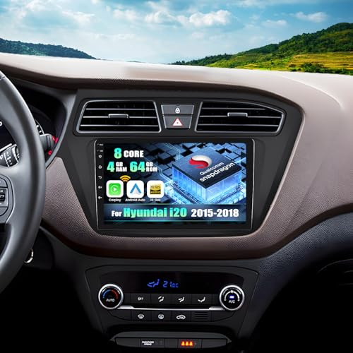 CAMECHO Qualcomm 8 Core 4G +64BG Android 15 Autoradio para Hyundai i20 2015-2018, Doble DIN Radio con 9 Pulgadas Touchscreen Soporta CarPlay,Dual WiFi,GPS,Bluetooth5.1, Dolby/Hi-Res+Cámara Trasera