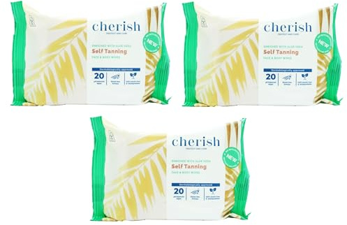 20 Self Tanning Skin Face & Body Wipes, enriched with Aloe Vera, Streak-free formula for Deep Tan, pH balanced, plastic-free & biodegradable (Pack of 3)