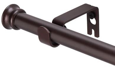 Gardinstång, duschdraperistång, gardinstång med fäste, gardinstång med ändlockdesign, modern justerbar slitstark gardinstång. Lämplig för sovrum, kök, garderob (storlek: 76–223 cm, färg: brun)