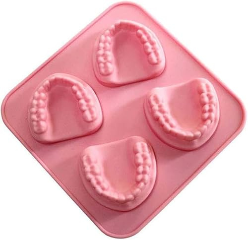 Txuolin Denture Teeth Ice Cube Mould, Pink Silicone Tray, 4 Cavities, Novelty Gift