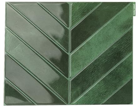 Trafagala Kitchen Stick on Tiles Green Vinyl Self Adhesive Wall Tiles Stickers Kitchen Tile Self Adhesive Splashback for Bathroom Sink, Herringbone 10-Sheet,(29x23cm)