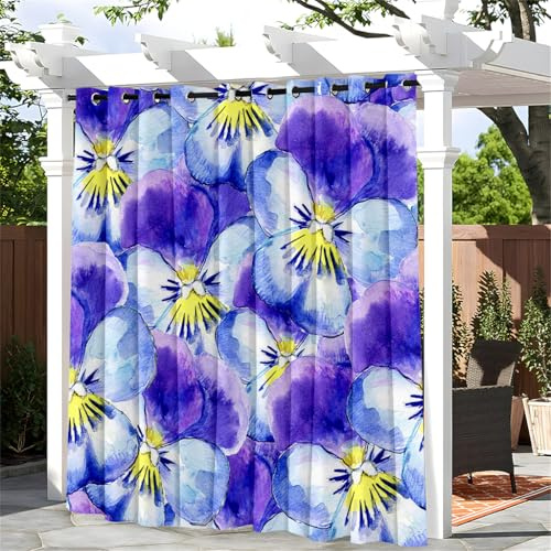 Hixingo 1 Panele Cortina Exterior Impermeable, Cortinas Opacas con Ojales, para Terraza/Patio/Jardin/Porche, Estampados de Flores Coloridos (Flores de Mariposa,100x140cm)