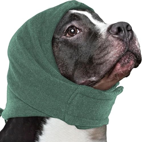 Ohrenschützer für Hunde,Gehörschützer Lärmschutz Hunde Ohrenschutz,Beruhigender Hundehoodie für Hals- und Ohrenwärmer,für Angstlinderung,Winter,Fellpflege,Feuerwerk,Autofahrten(Grün, L-18,5-24,4)