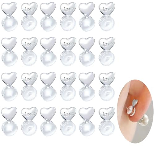 Tope de silicona para pendientes 12 unidades forma de corazón transparente cómodo ajustable levantadores de pendientes para uso diario y joyería delicada