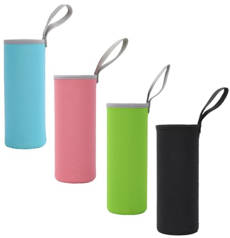 4 Fundas Térmicas para Botellas de Agua, Fundas Aislantes de Tela para Mantener Caliente y Frío, para Viajes, Deportes, Familia (Negro, Azul Cielo, Rosa, Verde)