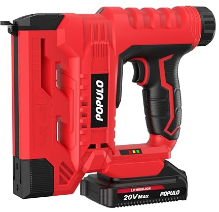 POPULO 20V Nail Gun Battery Powered, 18 Gauge 2 In 1 Cordless Brad Nailer Stapler for Carpentry and Upholstery, Electric Staple Gun Includes a 2.0Ah Battery, Charger, 1600 Pcs Staples and Nails