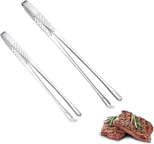 Stainless Steel Korean BBQ Grill Tongs for Cooking, 2025 New Heavy Duty Cooking Tweezers, Kitchen Food Tweezers Metal BarbecueTongs for Steak Meat Salad Buffet Home Outdoor BBQ (Small + Large)
