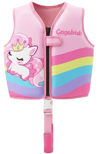 Gogokids Toddler Swim Vest Pool Floaties for Kids 1-2-3-5-7-9 Yrs, Neoprene Kids Swimming Jacket w/Adjustable Safety Strap & Zip, Toddler Float Jacket 24-66lbs for Beach Puddle Pool Boys Girls Niños