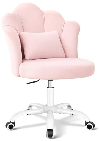 BestGlory Petal Vanity Chair with Wheels, 3.15 Extra Thick Comfy Makeup Chair, Adjustable Modern Swivel Armless Desk Chair for Girls Women, Aesthetic Small Office Chair for Bedroom Dorm