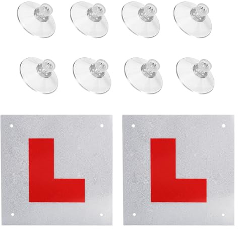 Bnnrjia 2 Pcs Magnetic L Plates for Car UK, Reflective L Plates Magnetic Learner Platesset, for Inside Car Window, with 8 Suction Cups