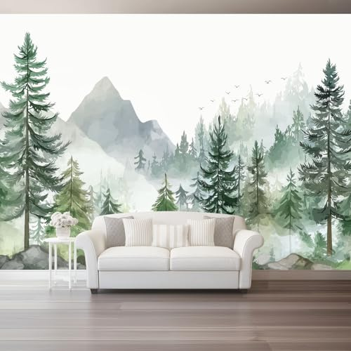 Generico Carta da Parati 150 x 105 cm（WxH, Acquerello Foresta Piante Decorazione da Parete Carta Parati Soggiorno Camera Letto Bianco