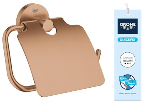GROHE Start, Toilettenpapierhalter WC ohne Bohren (zum Kleben und Bohren geeignet, mit Schrauben & Dübel, Kleber separat kaufen, mit Deckel, verdeckte Befestigung), warm Sunset, Bronze, 41179DL0