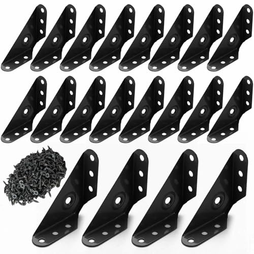 Escuadras Metalicas Soporte Triangular,Negro Conector de Esquina de 90 Grados Soportes de Esquina de L,20 Piezas Soportes de Ángulo de Conexión con Tornillo,Ángulo de Muebles para Sillas Mesas