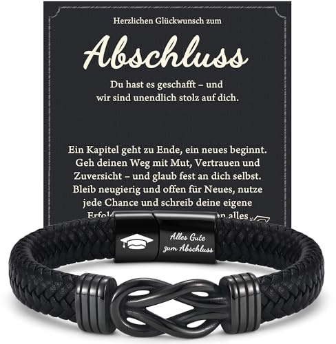 wynn's Abschluss Armband, Abschluss Geschenke zum Abitur Abi für Jungen, Lederarmband mit Gravur Geschenk zum Schulabschluss Abitur Bachelor Master für Jungs Schüler Sohn Bruder Enkel Neffe Freund