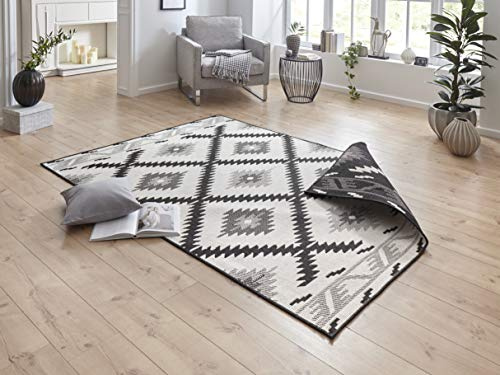 NORTHRUGS In- und Outdoor Teppich Malibu 200x290cm - Wendeteppich Wetterfest Modern Geometrisches Muster Läufer für Balkon Terrasse Garten Wintergarten Wohnzimmerteppich Wasserfest in Schwarz Creme