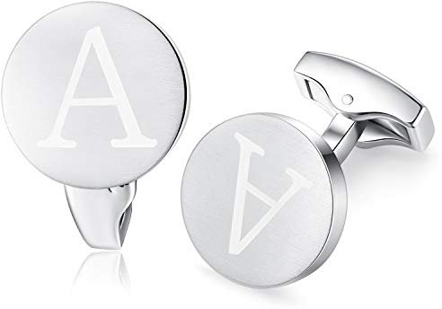 Honey Bear Briefe Initialen Buchstabe manschettenknöpfe Herren Edelstahl Hochzeit Cufflinks Manschettenknopf Gebürstetes Silber (A)