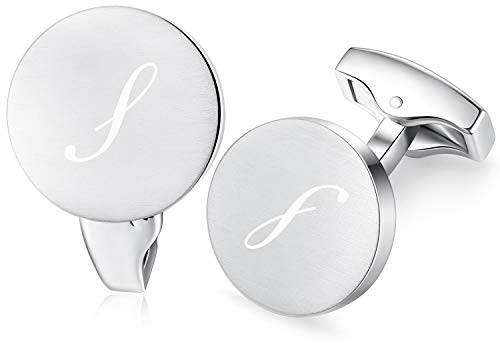 Honey Bear brev initialer bokstav manschettknappar män rostfritt stål bröllop manschettlänk manschettknapp borstat silver (S), 17mm, Koppar, Ingen ädelsten