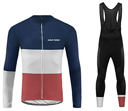 UGLY FROG Herren Fahrradbekleidung Langarm Radtrikot Set Outdoor Radsport Gemütlich Radkleidung Trikot Jersey + Lange Radlerhose im Winter