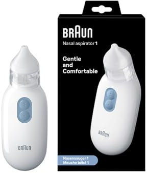 Braun Nasensauger 1 | Schleimlöser | Linderung für verstopfte Nasen | Elektrische Saugkraft | 2 Saugstufen | Spitze in 2 Größen | Geeignet für Neugeborene, Baby und Kinder | Spülmaschinenfest | BNA100