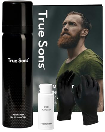 True Sons Hair Dye Foam for Men - Natural Look - Effortless, Multi-Use Dye Kit with Instant Color Booster Applicator, Ammonia-Free Formula, Simpler Hair and Beard Dye (Brown Black)