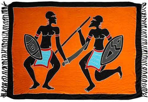 Wogeka sarong – Telo mare traspirante opaco africano guerriero in arancione per uomo e donna come gonna pareo fasciatoio, abito da spiaggia wrap per la spiaggia 89