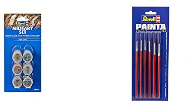 Revell 39075 8 Modellbau Farben-Set Militär & 29621 - Pinselpalette Standard, 6 Stück