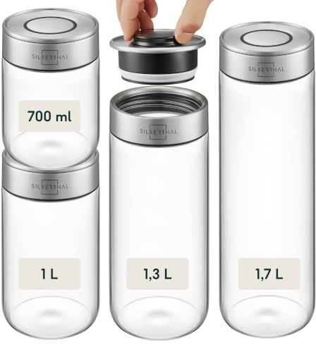SILBERTHAL Vorratsglas mit Deckel 4er Set Mix | Vorratsdosen mottensicher für luftdichte & auslaufsichere Aufbewahrung in der Küche