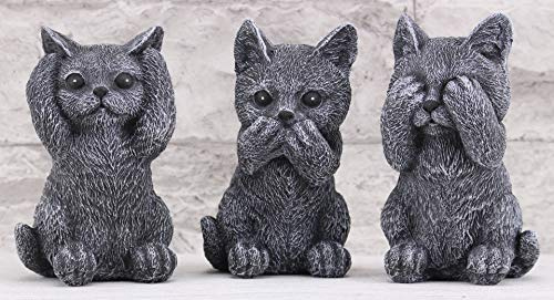 STEINFIGUREN SPICKER Steinfigur Katze 3er Set, Nichts hören, Nichts Sagen, Nichts sehen, 208/1, 209/1, 210/1 Gartenfigur Steinguss Tierfigur Basaltgrau